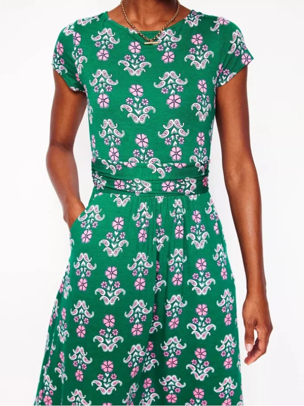 NWT BODEN Amelie Floral Jersey Dress Short Sleeve Green Size 4 - Picture 12 of 14
